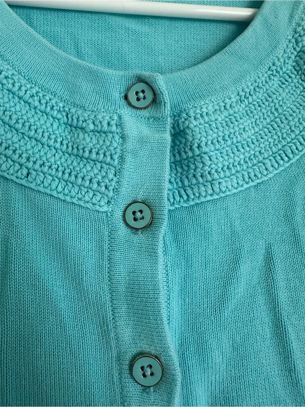 Womens Sweater-TALBOTS-Aqua cotton/rayon cardigan Preppy 3/4 slv-2X - Picture 2 of 5